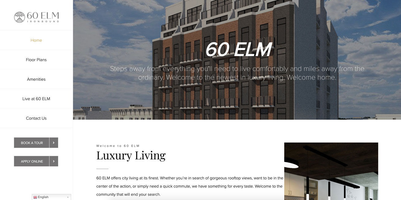 60 ELM, WordPress Website by Starburst Media, home page