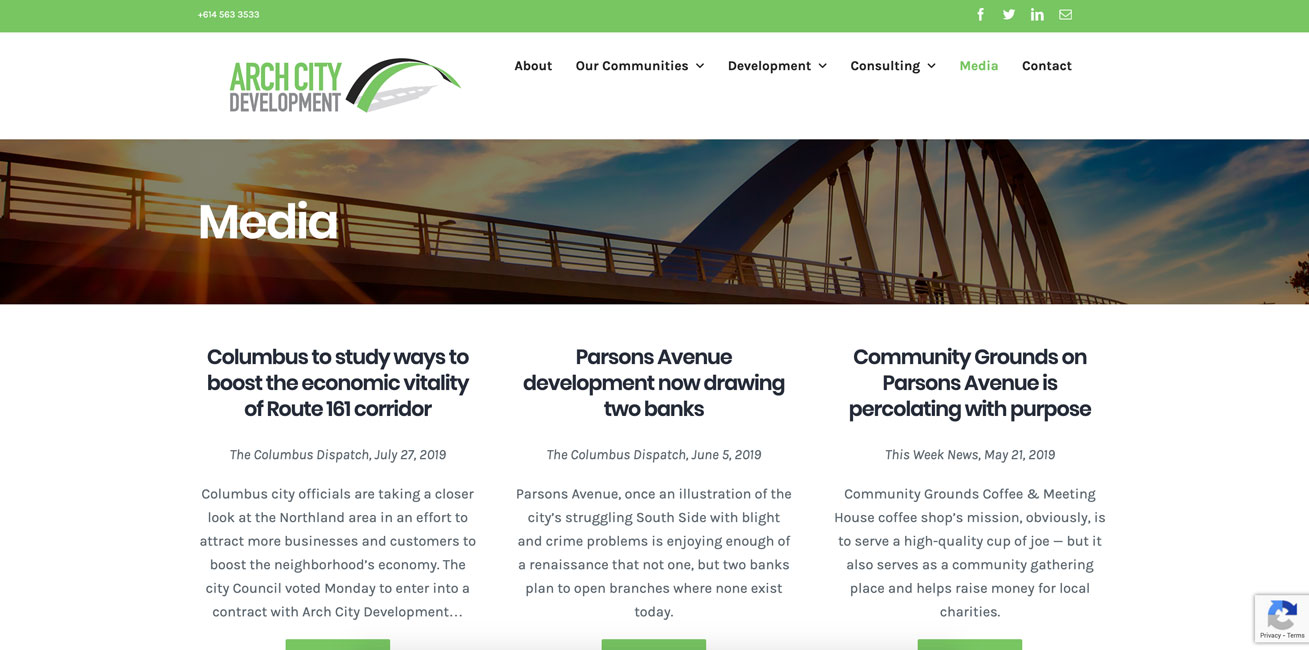 Arch City Development, WordPress Website by Starburst Media, screenshot of the media page