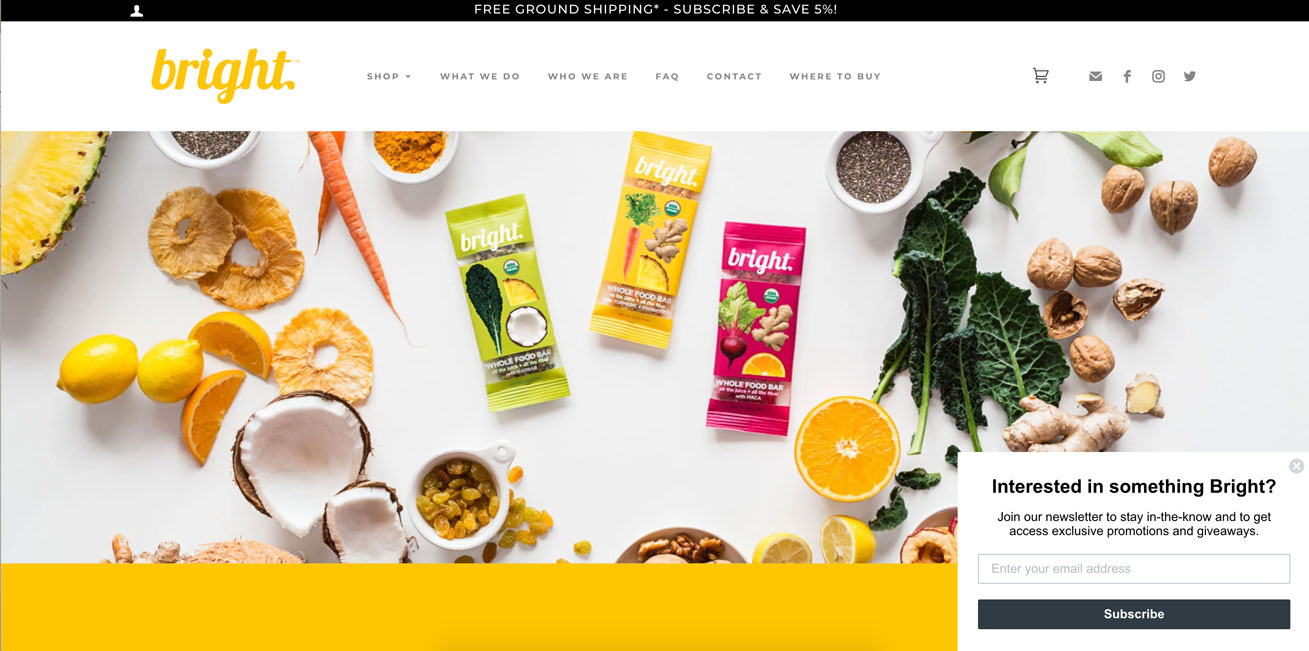 Bright Foods, Shopify Website by Starburst Media, home page
