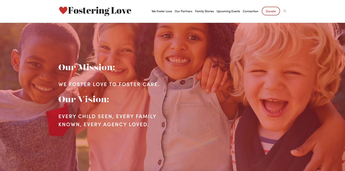 Fostering Love, Squarespace Site by Starburst Media, home page