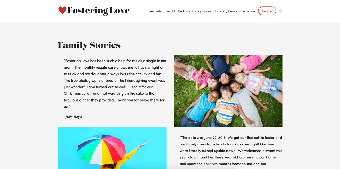 Fostering Love, Squarespace Site by Starburst Media, family testimonials