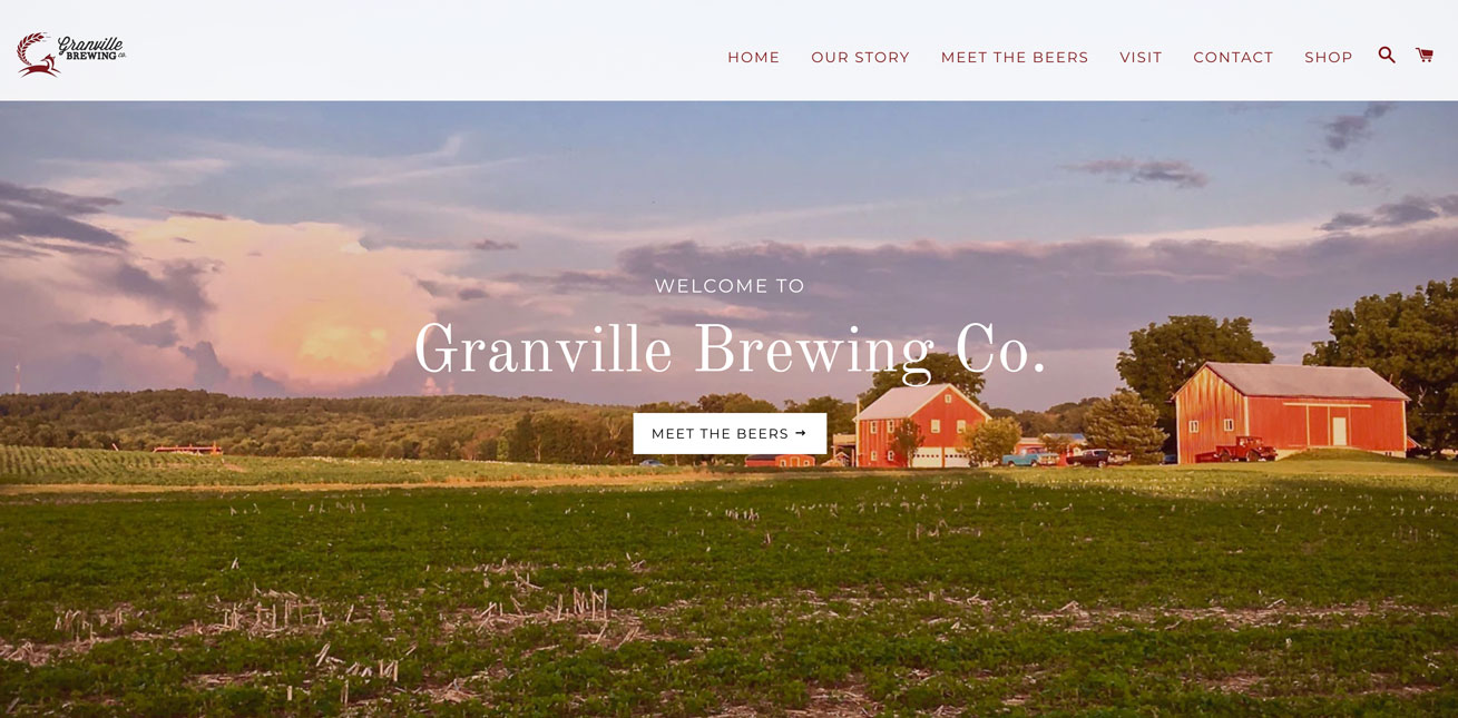 Granville Brewing Co., Shopify Website by Starburst Media, home page